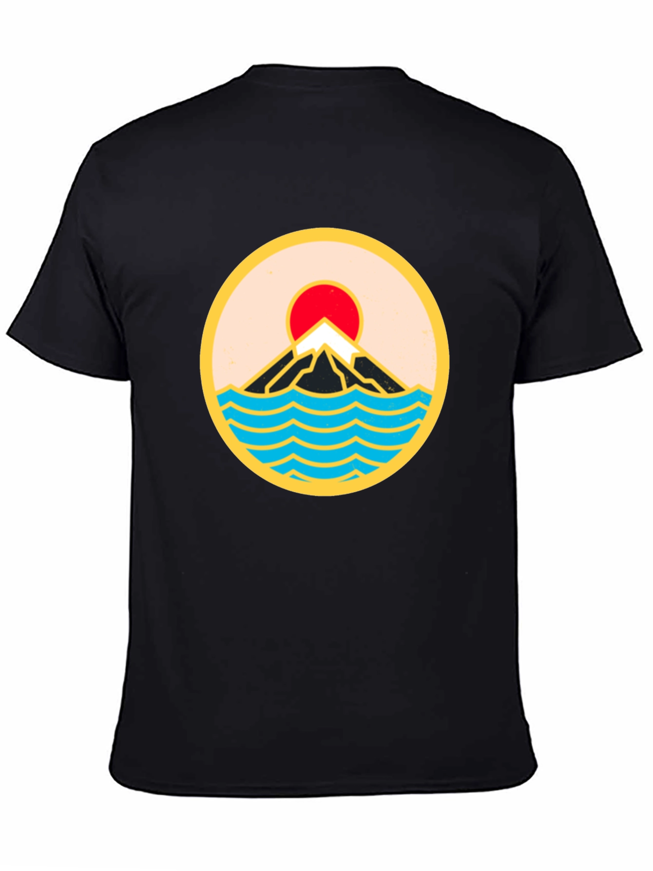 Black T-Shirt with Mountain and Wave Design - 4