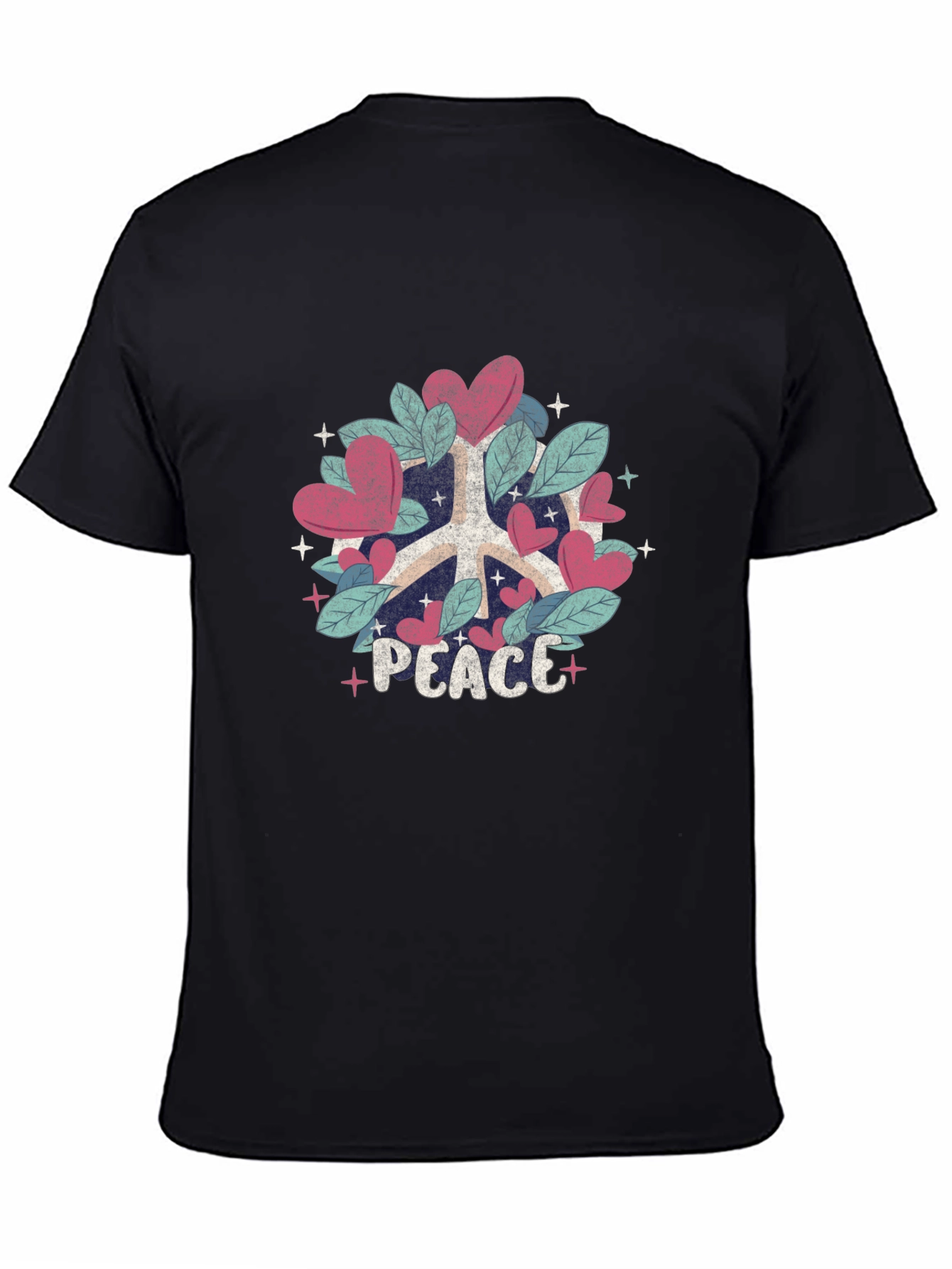 Black Peace Sign Heart & Leaves T-Shirt view 4