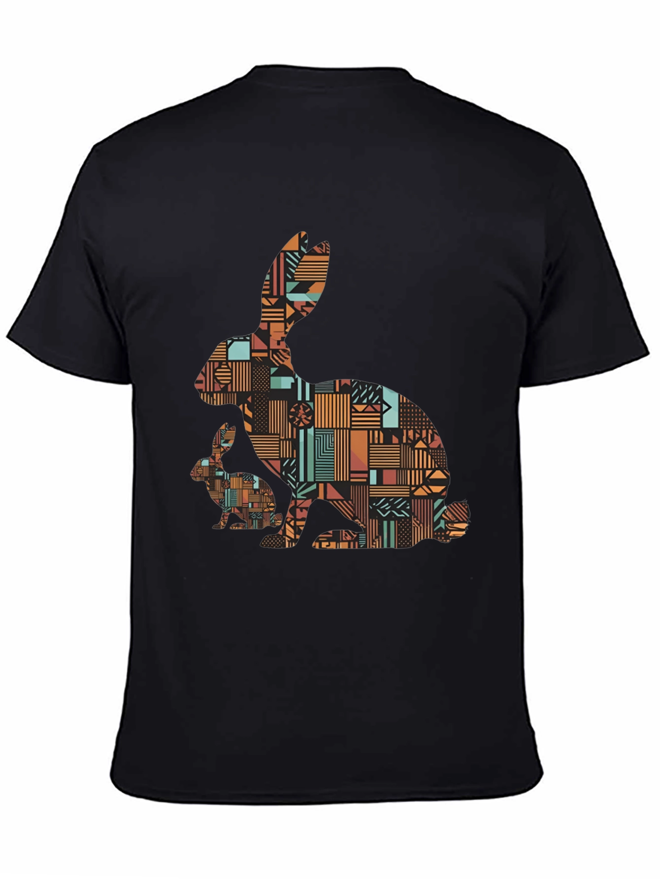 Black Geometric Rabbit Print Black T-Shirt view 4
