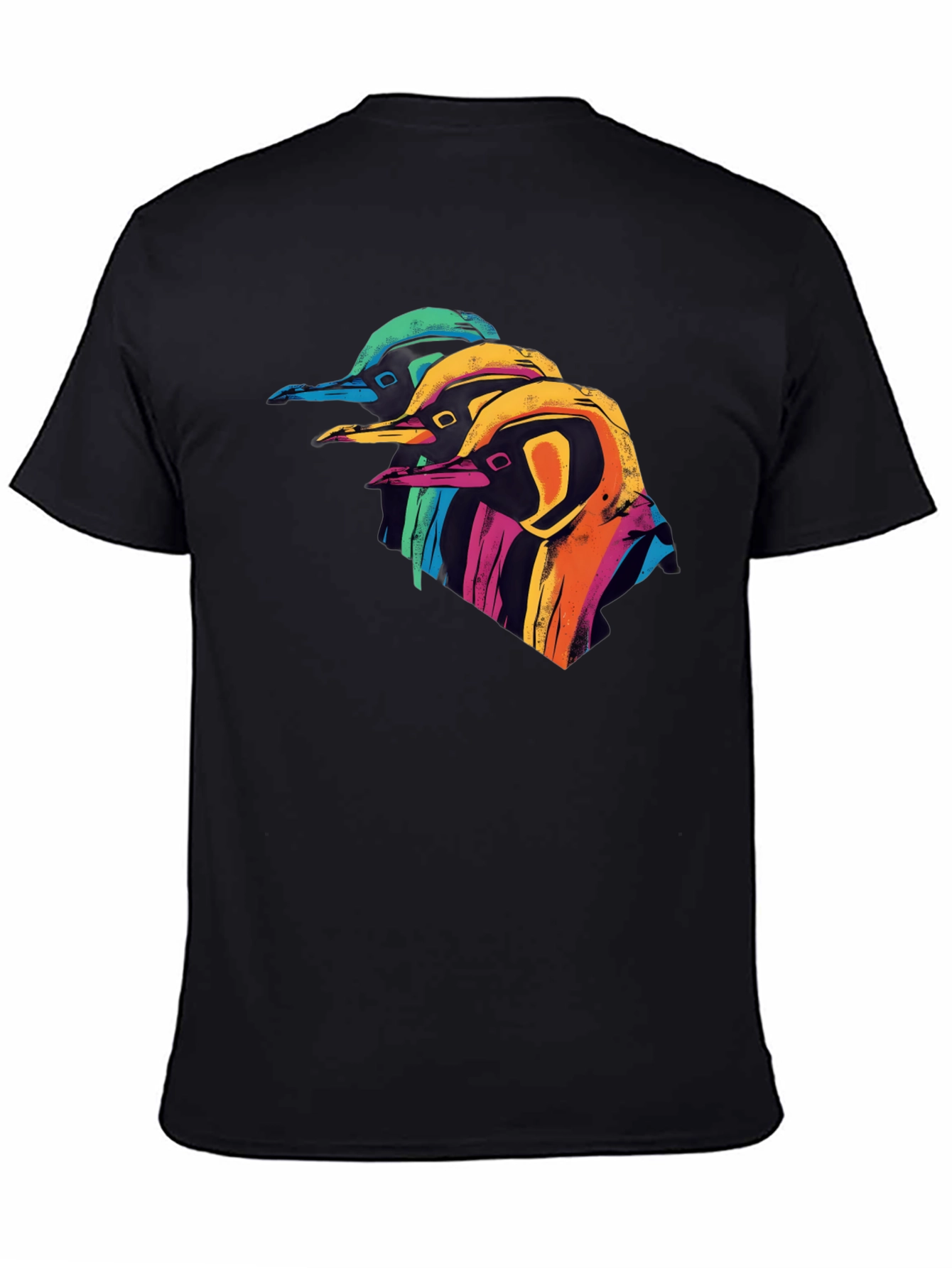 Black Colorful Penguin Graphic Black T-Shirt view 4
