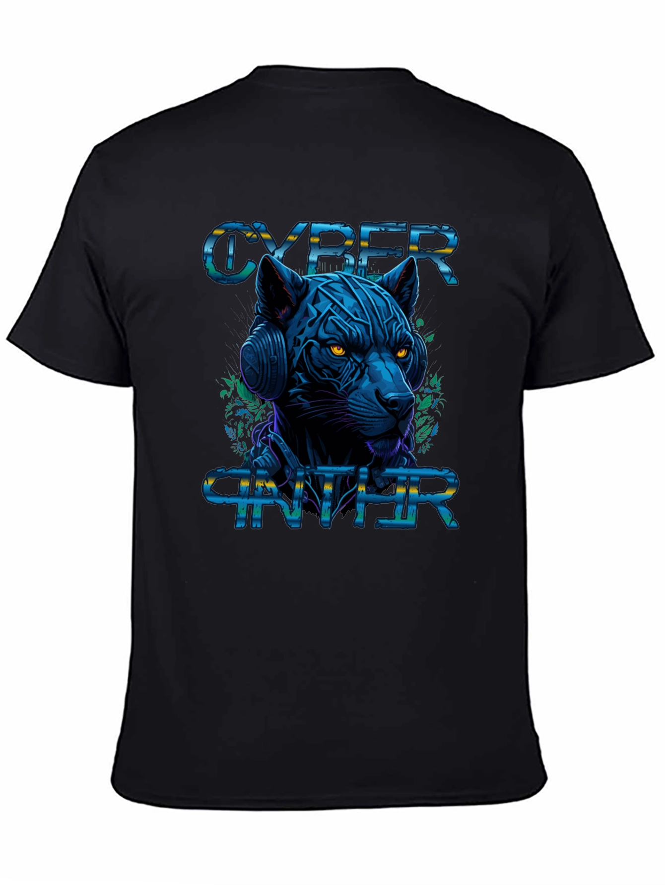 Black Cyber Panther Graphic Tee - Stylish Black T-Shirt view 4