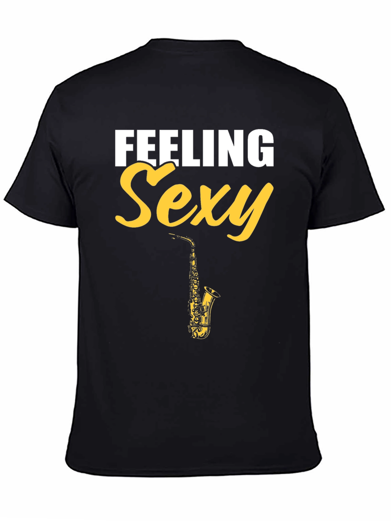 Black Feeling Sexy Saxophone Men's Black Graphic Tee view 4