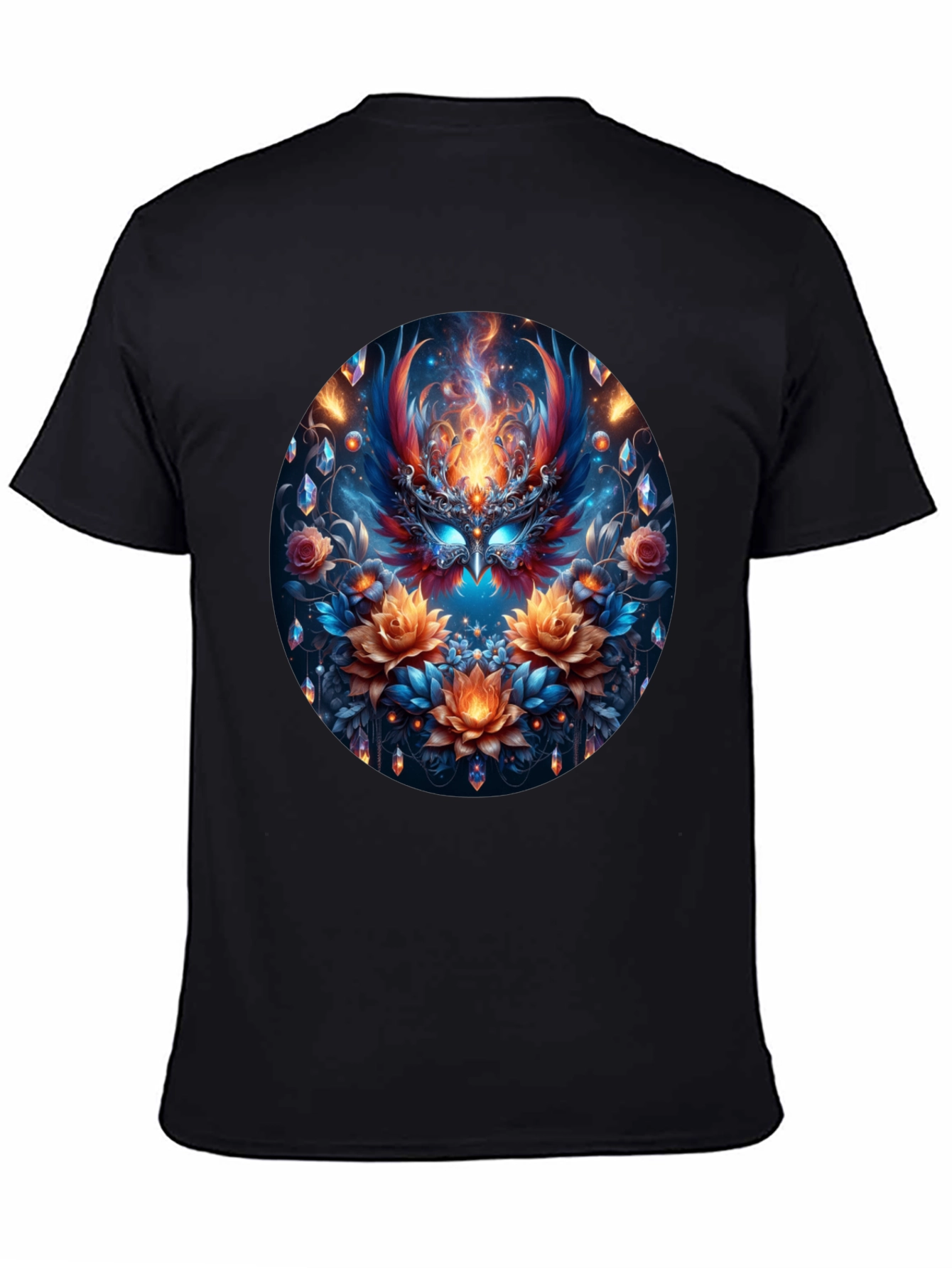 Black Phoenix Floral Art Black T-Shirt view 4