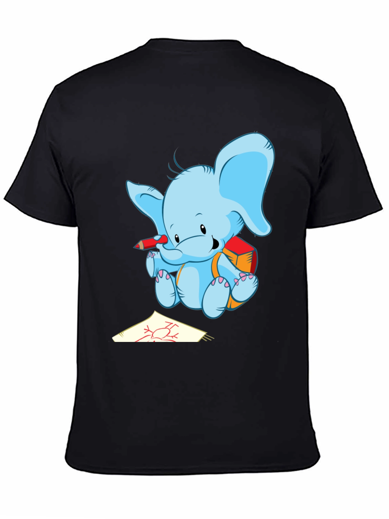 Black Cute Elephant Drawing T-Shirt view 4