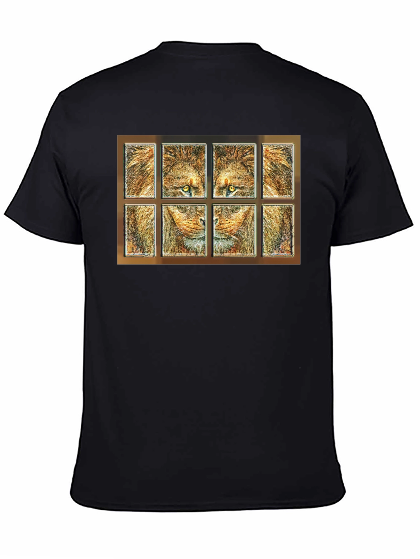Black Lion Face Panel T-Shirt - Unique Graphic Tee view 4