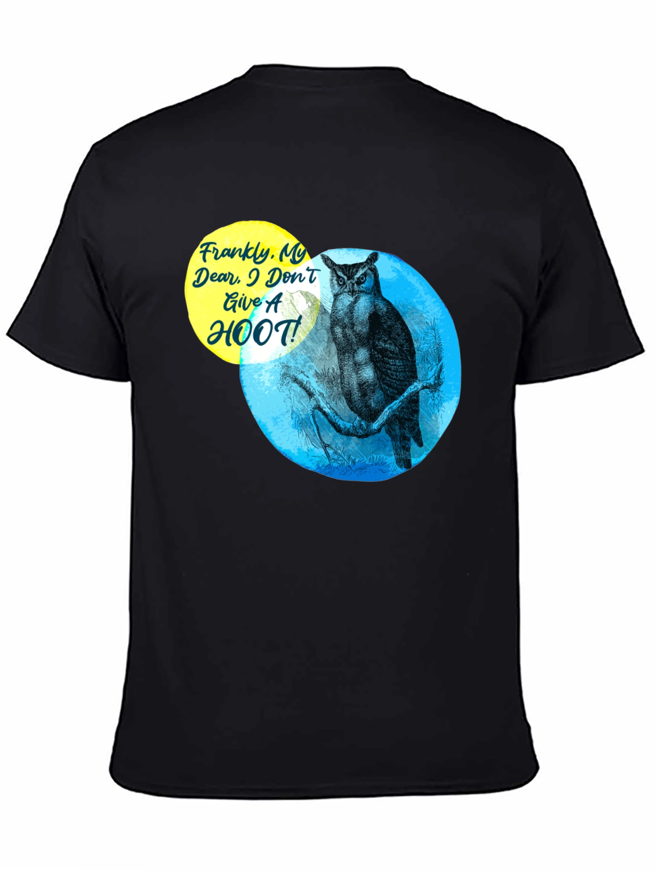 Black Funny Owl T-Shirt - Frankly, My Dear, I Don't Give a Hoot! view 4
