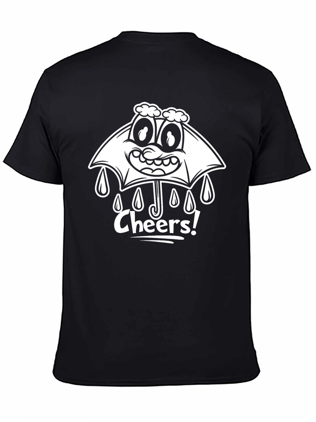 Black Cheers Umbrella Cartoon Graphic Black T-shirt view 4