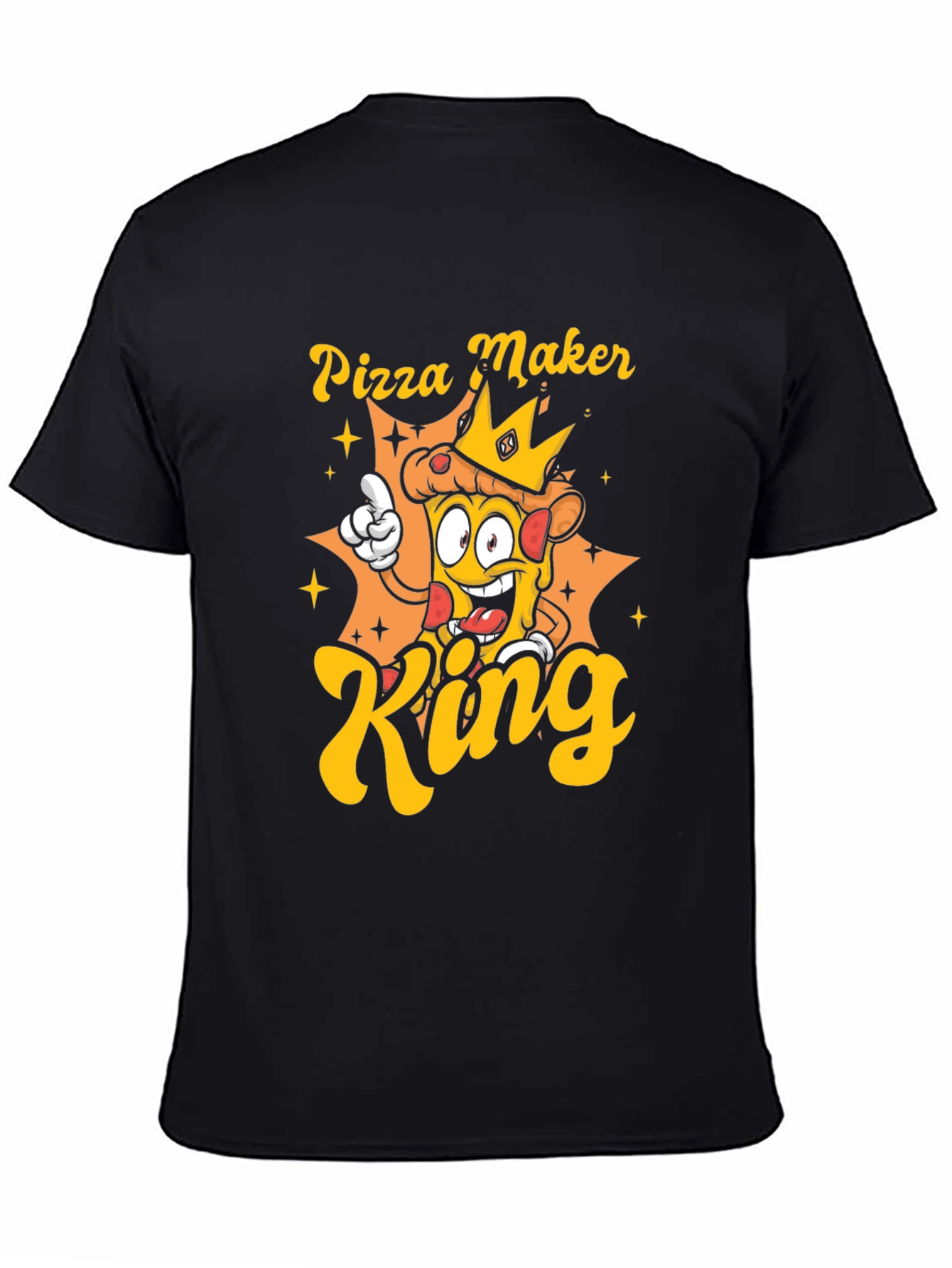 Black Pizza Maker King Graphic T-Shirt - Unisex view 4