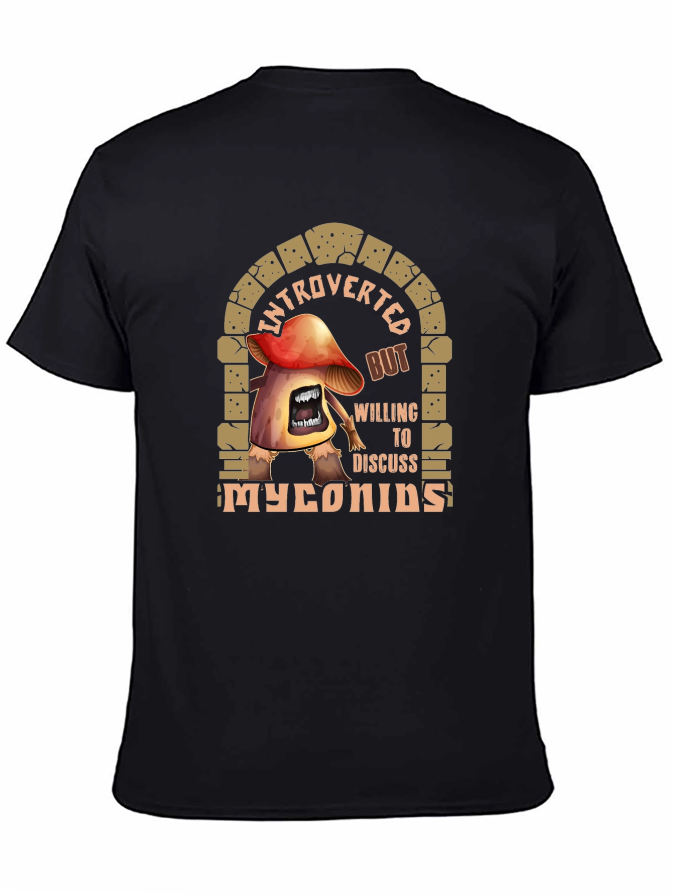Black Introverted Myconids Mushroom T-Shirt view 4