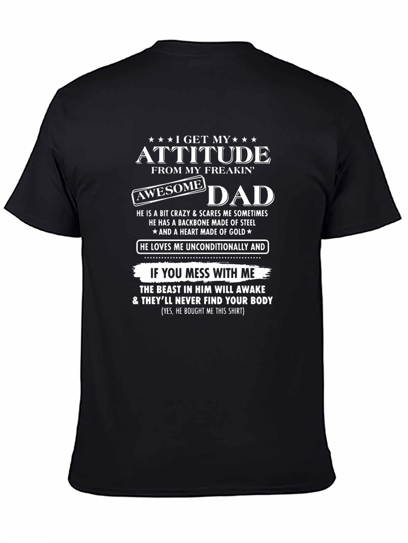 Black Awesome Dad Attitude Graphic T-Shirt view 4