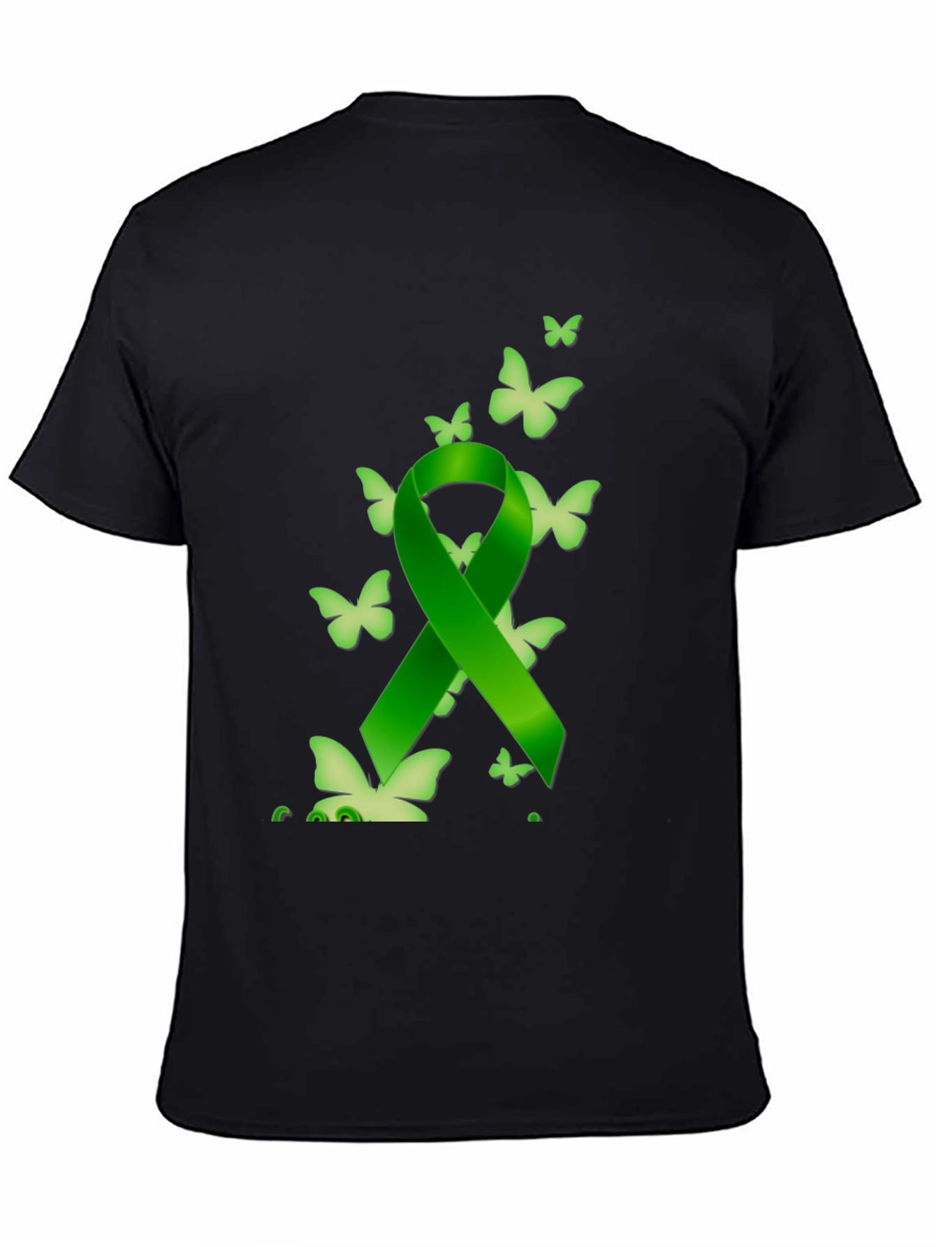 Black Green Ribbon Butterfly Black T-Shirt view 4