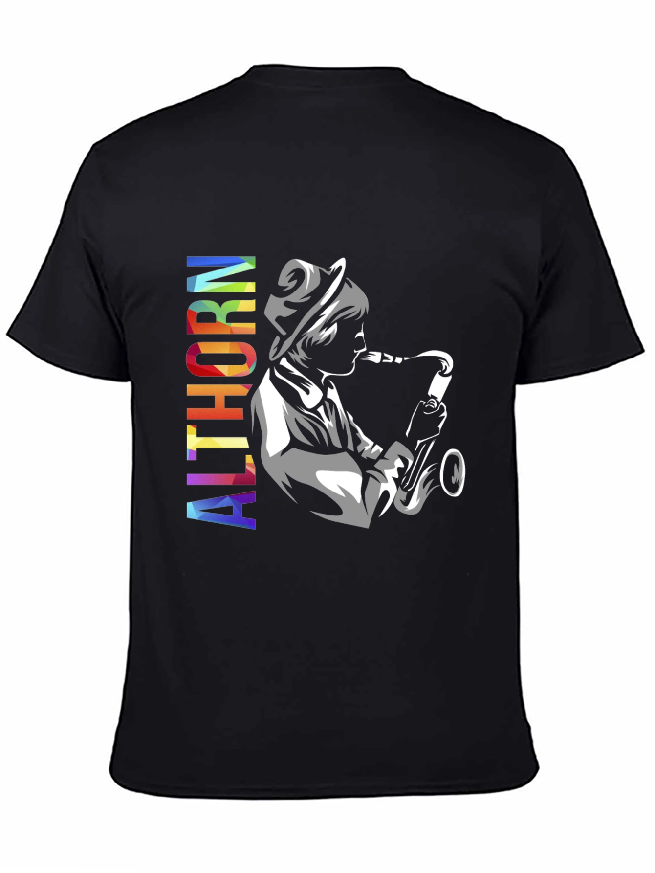 Black Althorn Saxophone Player Graphic T-Shirt view 4