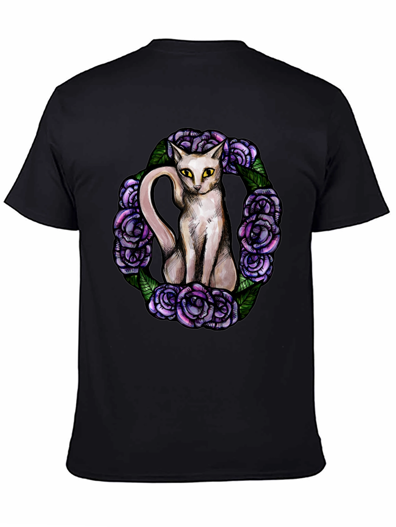 Black Cat & Rose Wreath Graphic T-Shirt view 4
