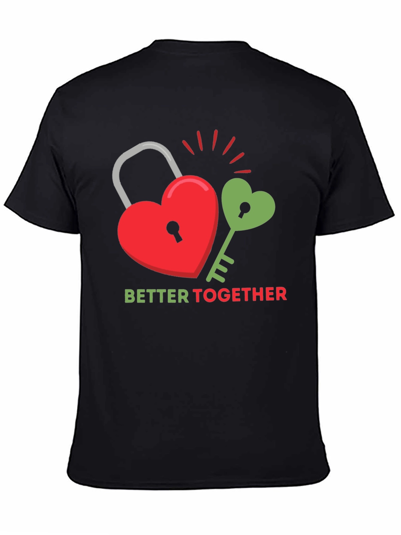 Black Better Together Graphic Tee - Heart Lock and Key Design view 4