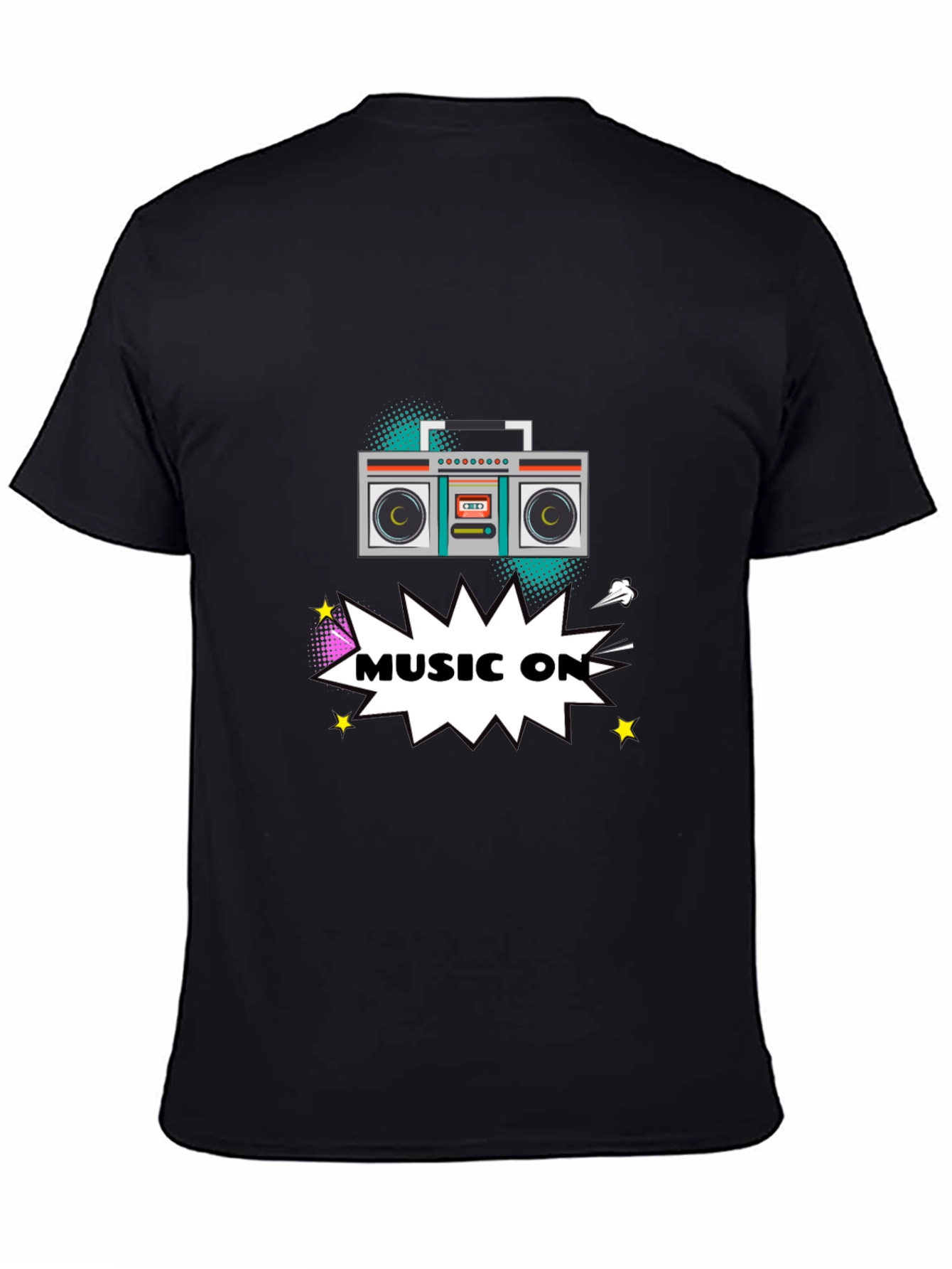 Black Retro Boombox Music On Graphic T-Shirt view 4