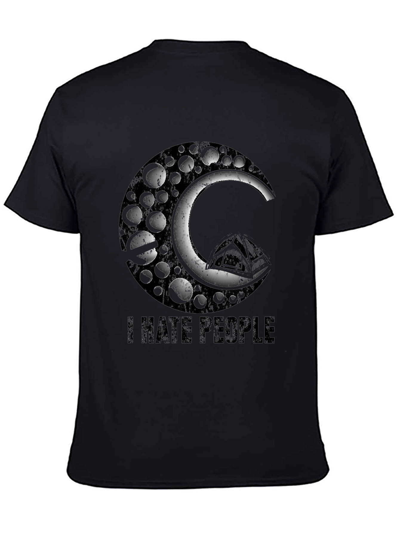 Black I Hate People Graphic Tee - Black Crew Neck view 4