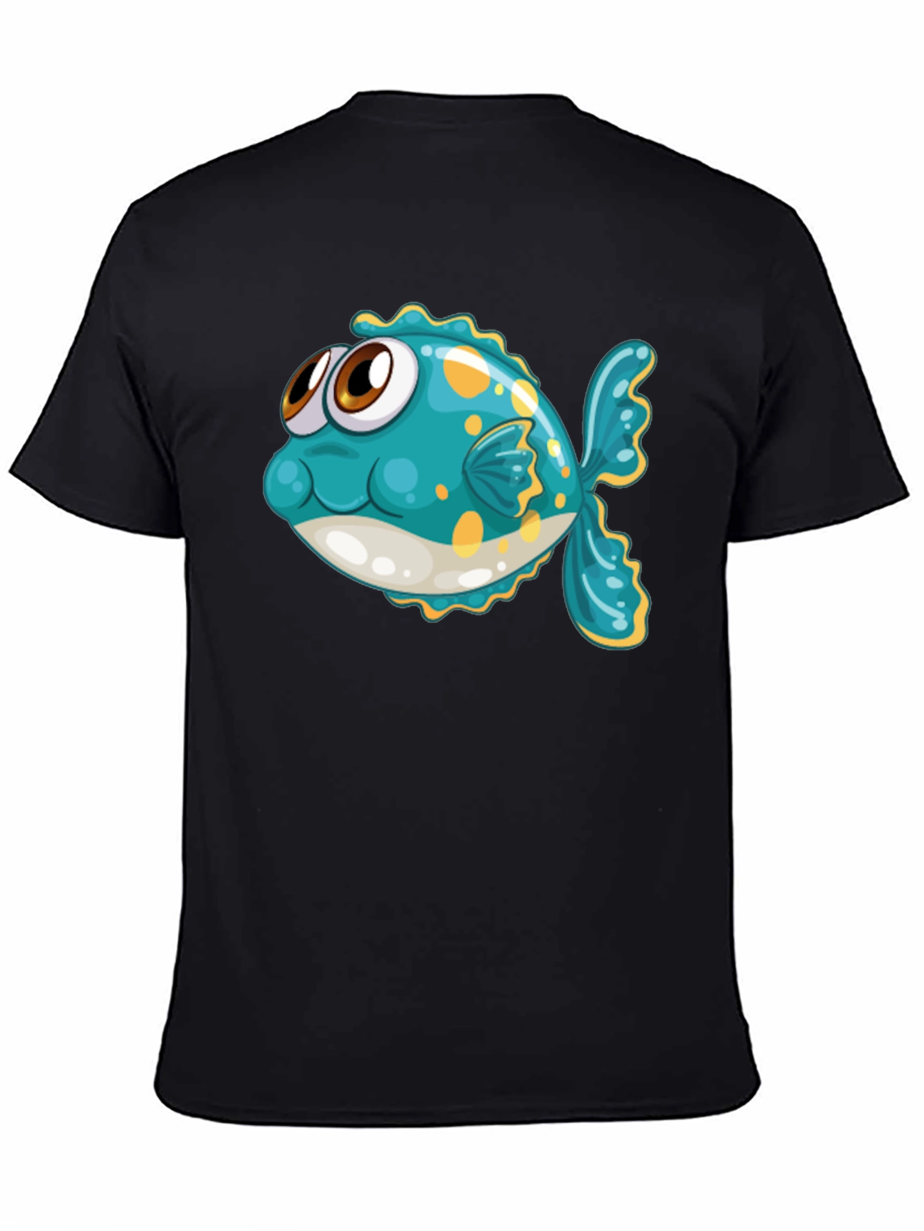 Black Cartoon Fish Graphic Tee - Black Cotton T-Shirt view 4