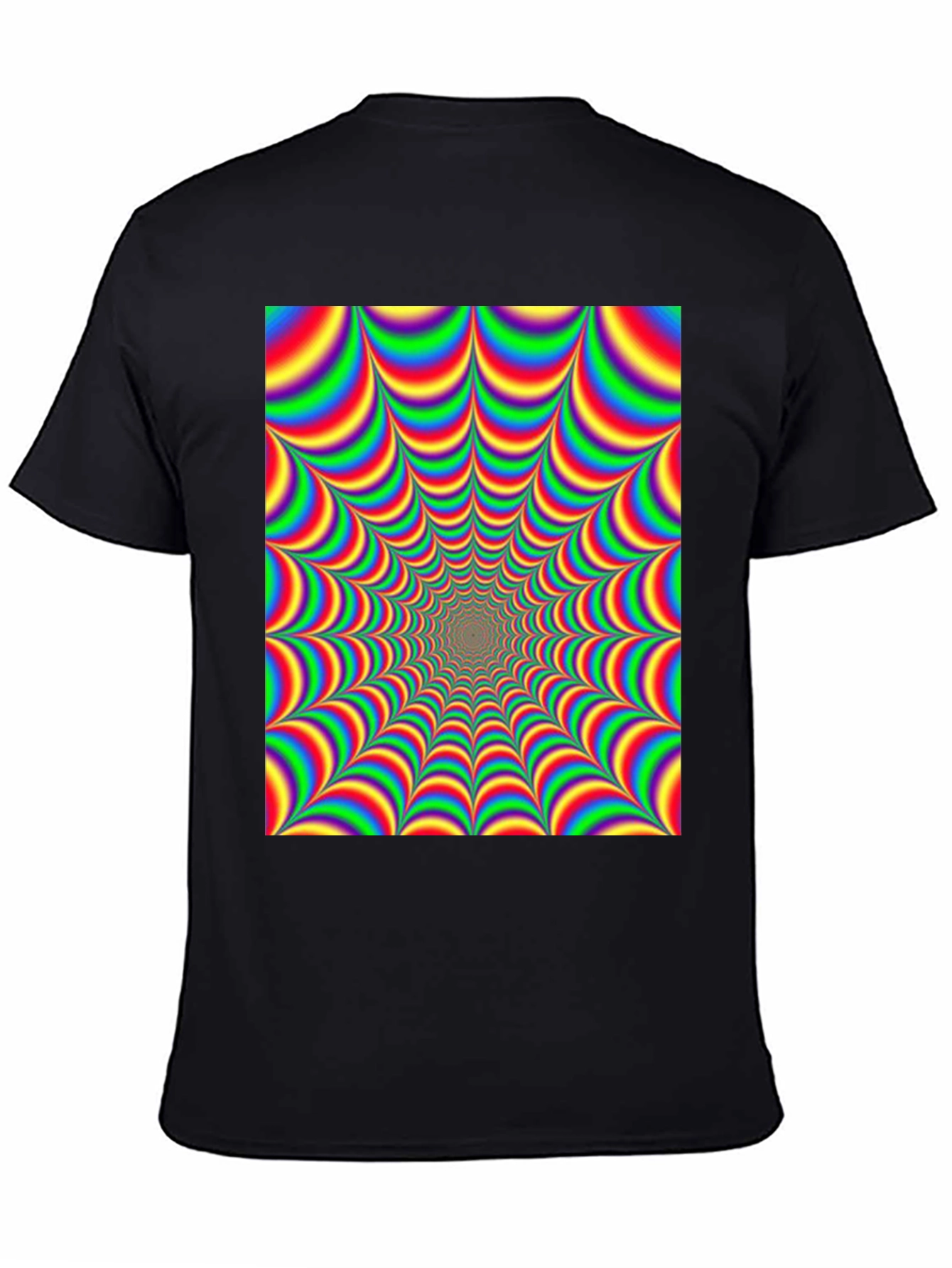 Black Optical Illusion T-Shirt - Hypnotic Rainbow Design view 4