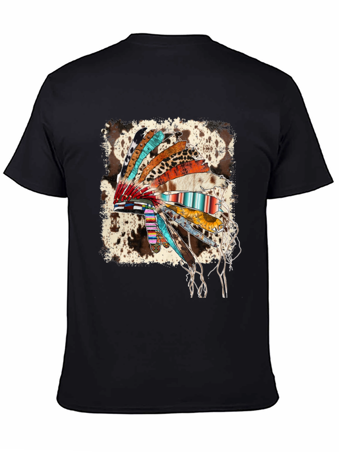 Black Rustic Headdress Graphic Tee - Western Style view 4