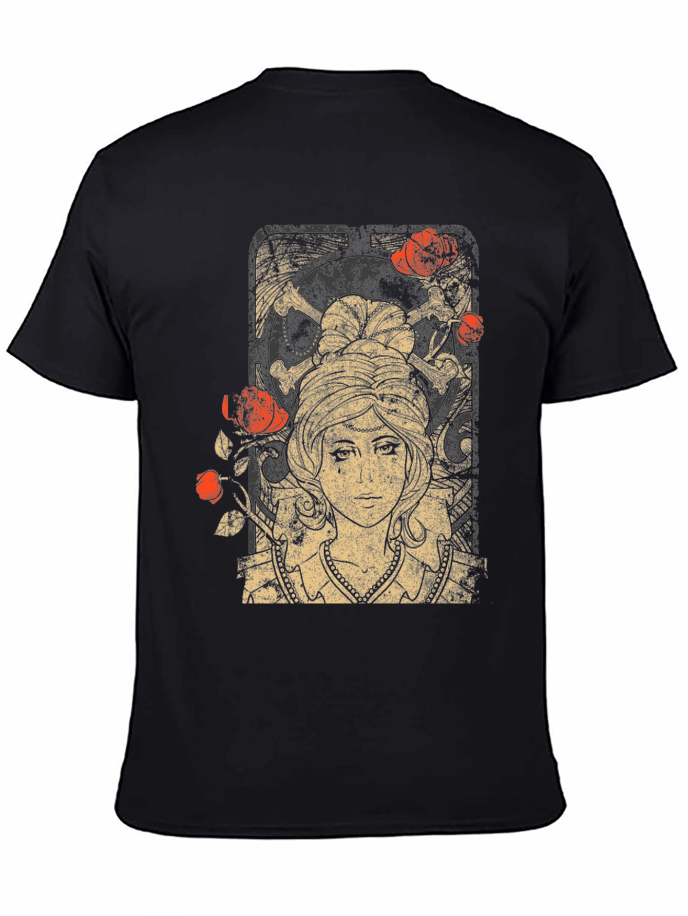 Black Gothic Maiden T-Shirt: Roses & Skulls view 4