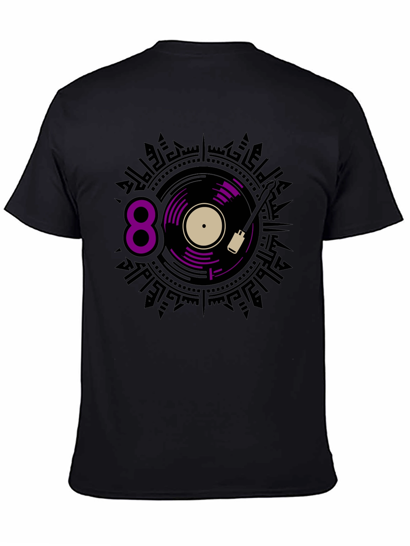 Black Retro 80s Vinyl Record Graphic Tee view 4