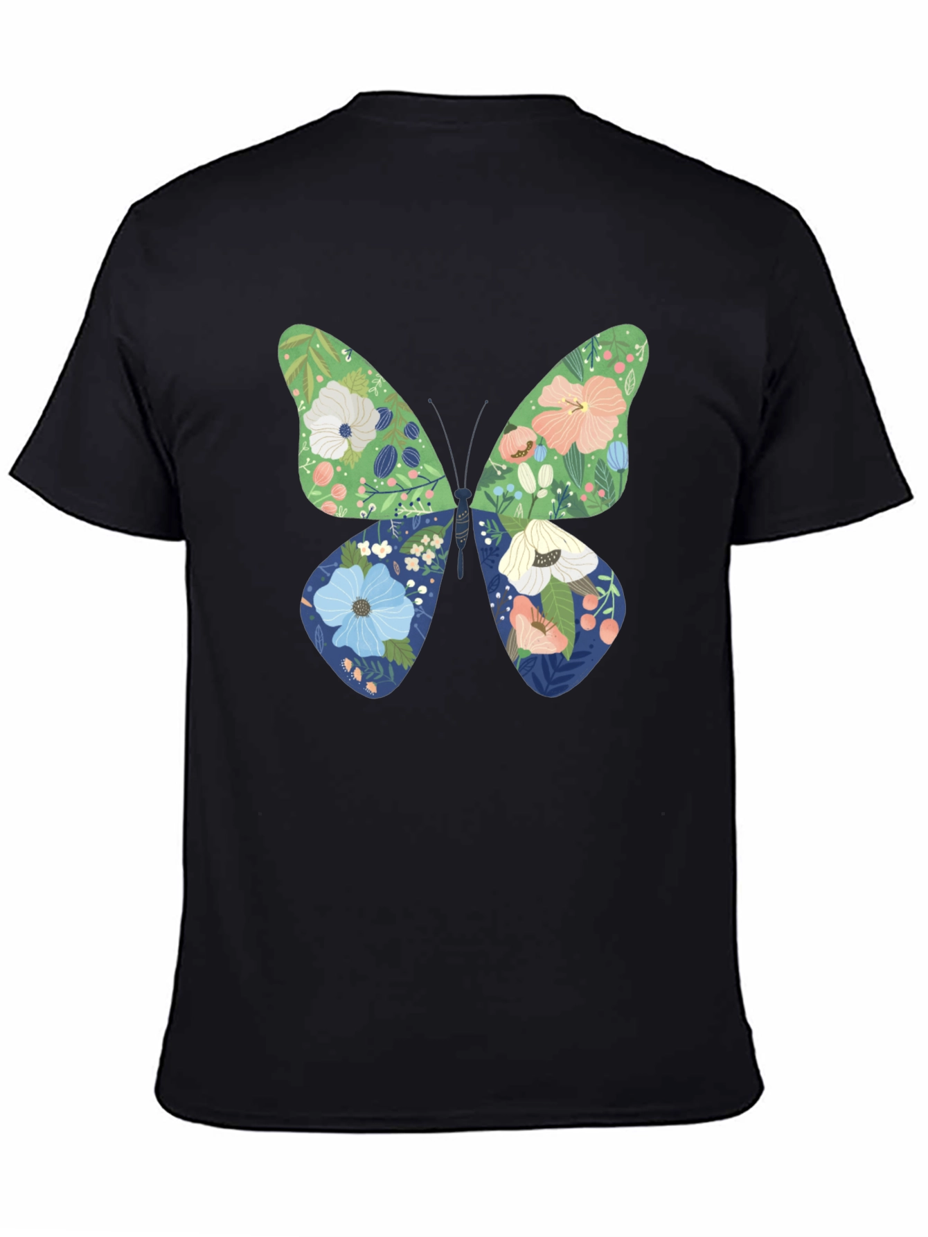 Black Floral Butterfly Graphic Black T-Shirt view 4