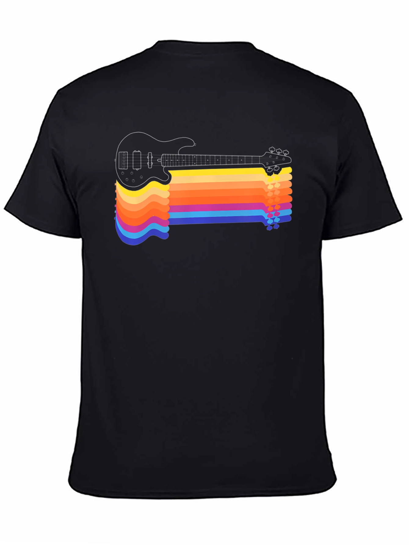 Black Retro Guitar Rainbow Stripe T-Shirt view 4