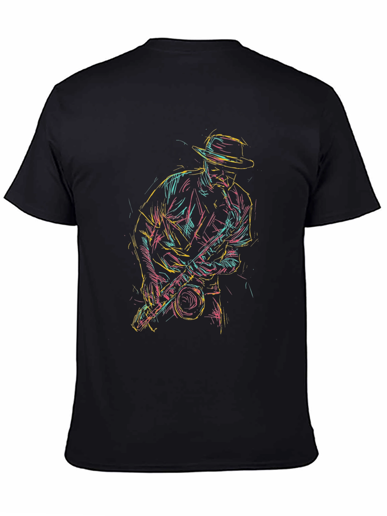 Black Saxophone Player Graphic Tee - Black Cotton Shirt view 4
