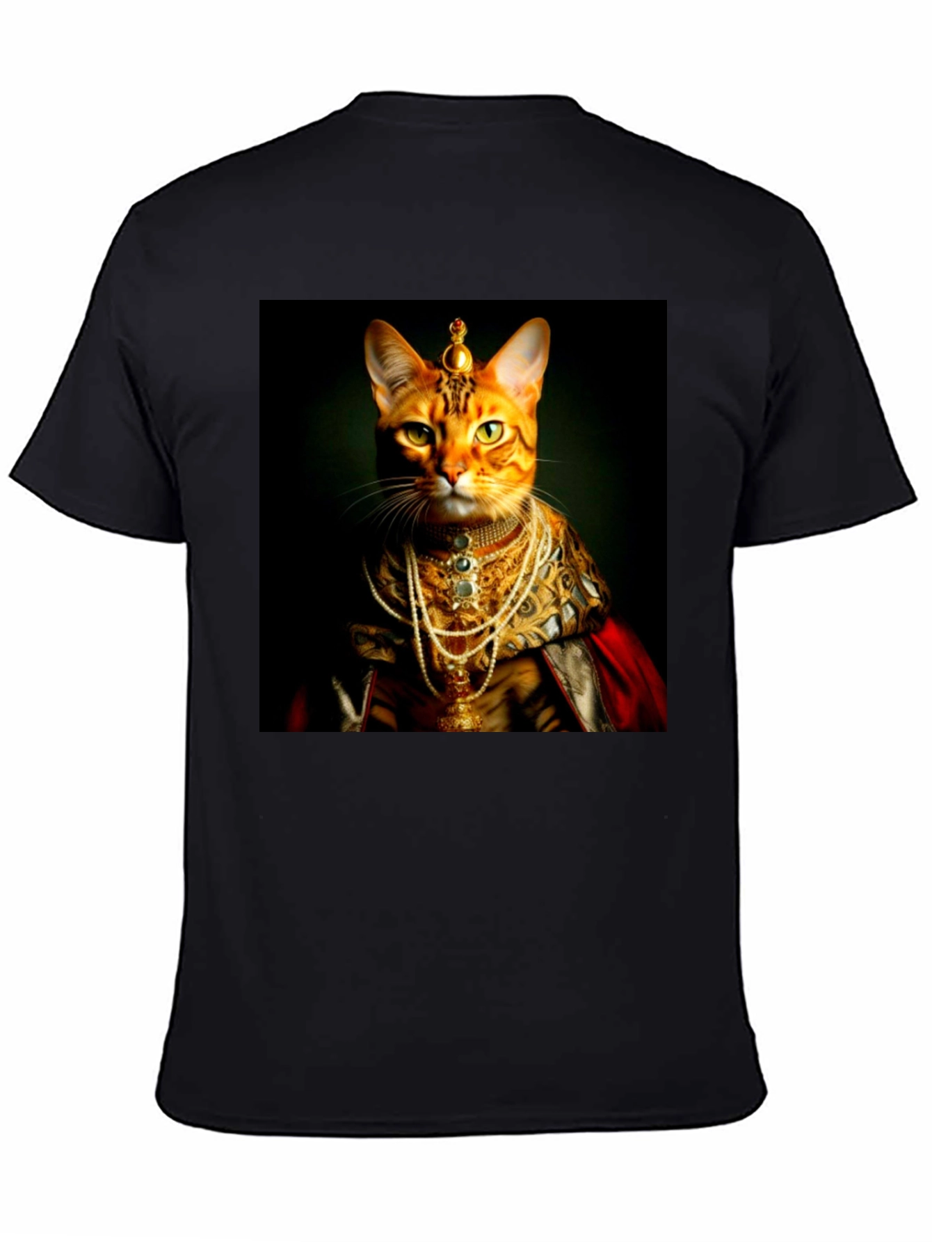 Black Regal Cat T-Shirt: Royal Feline Portrait Tee view 4