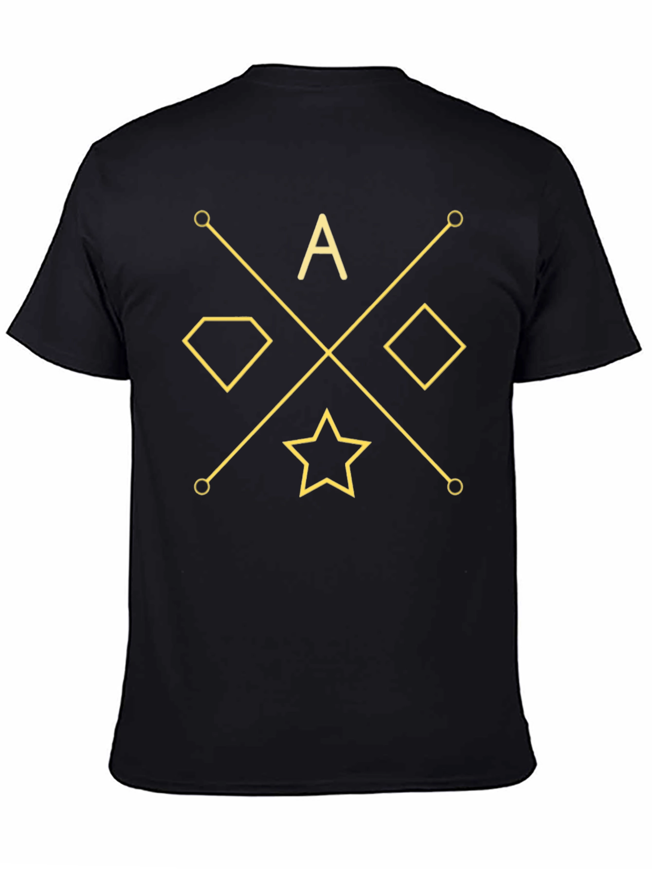 Black Geometric Gold Design Black T-Shirt view 4