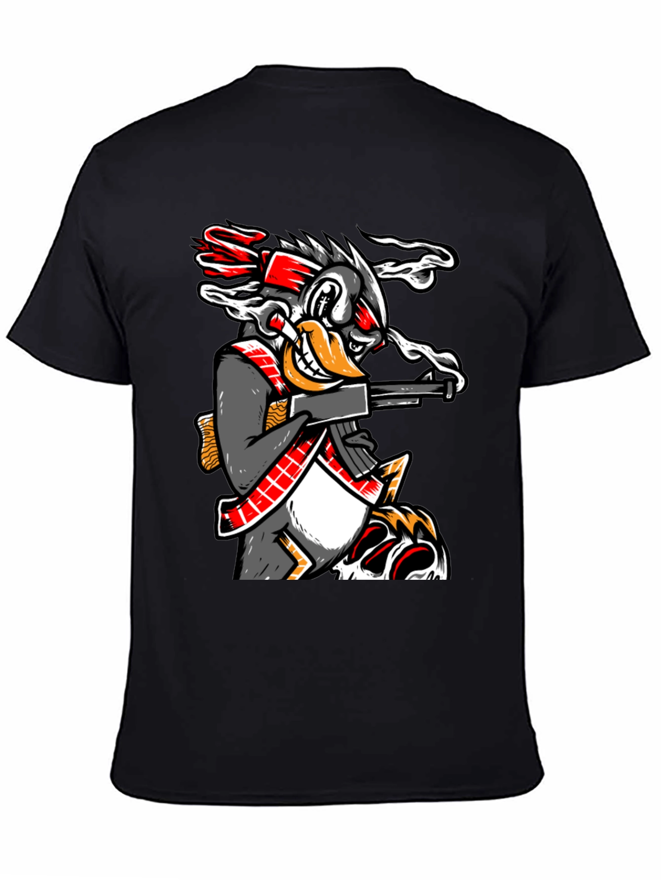 Black Cartoon Duck With Gun Graphic T-Shirt view 4