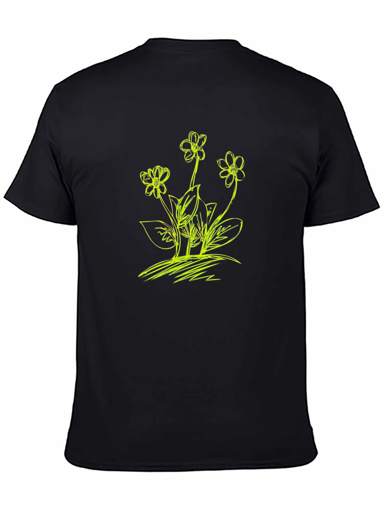 Black Floral Sketch Graphic T-Shirt - Black view 4