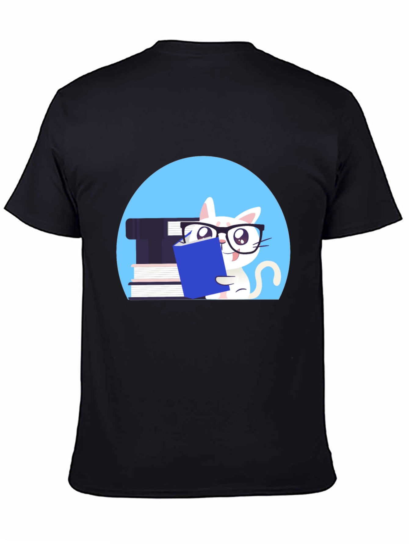 Black Reading Cat Graphic Tee - Unisex Cotton T-Shirt view 4