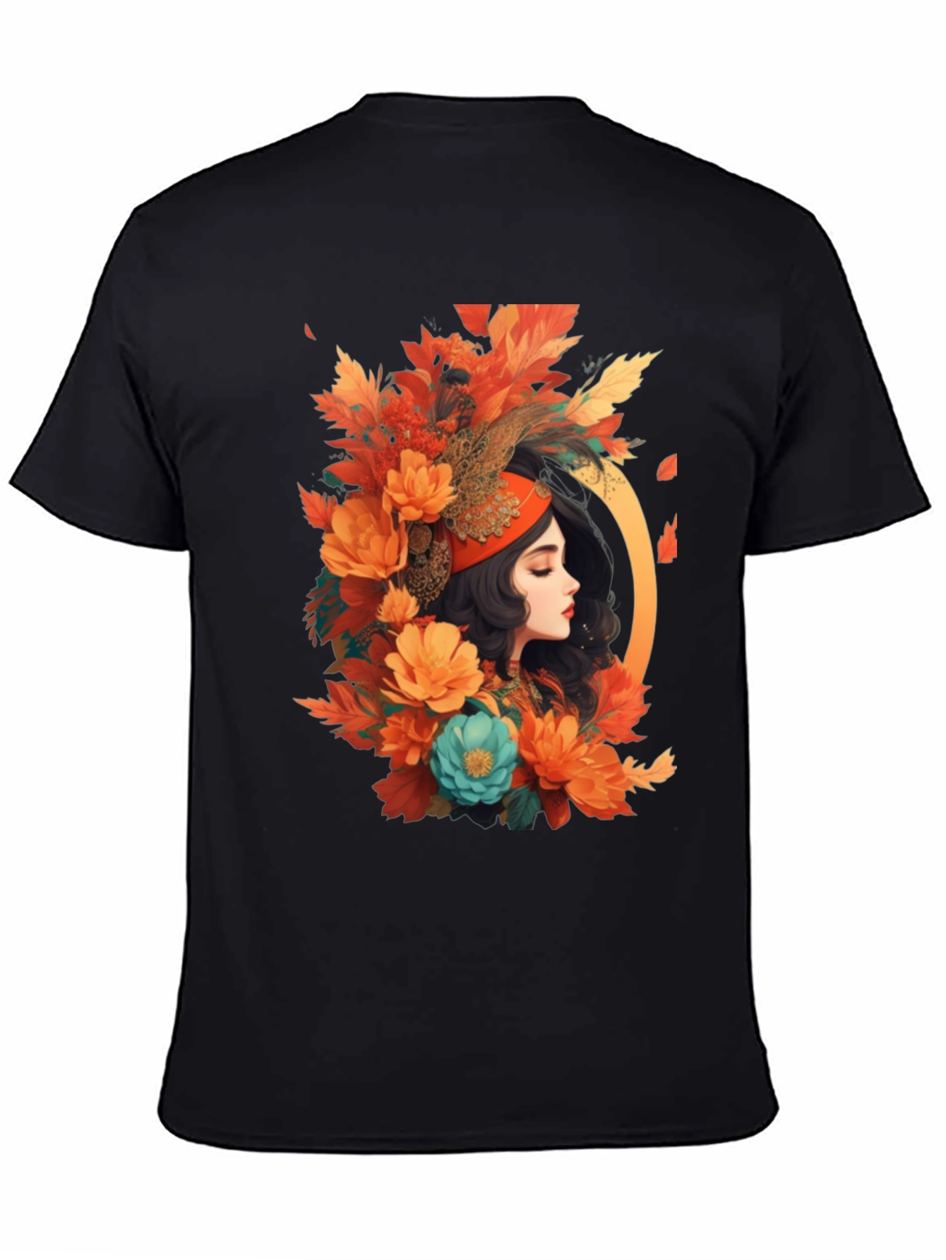 Black Floral Portrait Graphic Tee - Autumn Beauty view 4