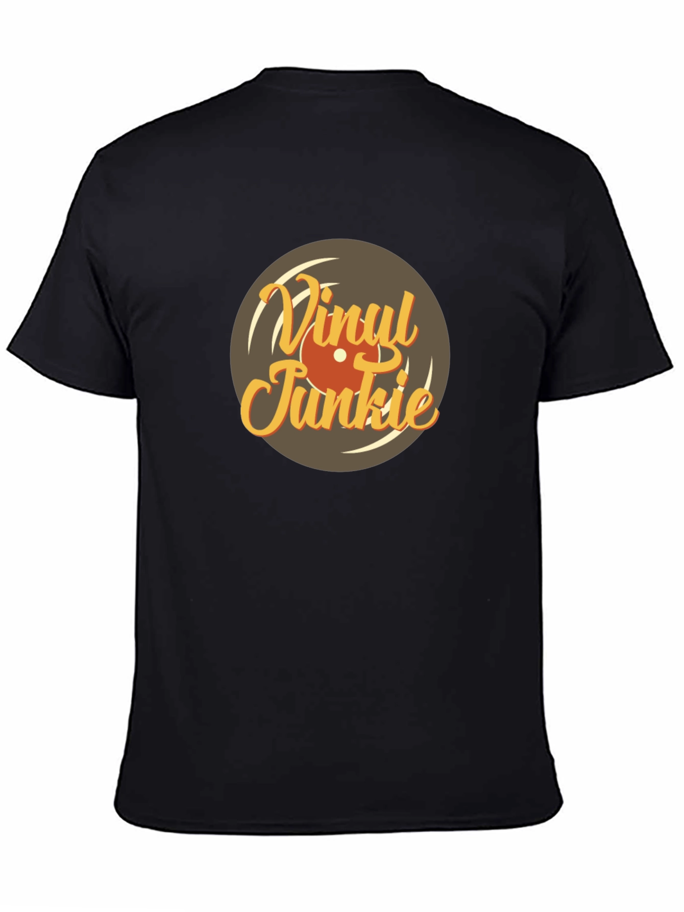 Black Vinyl Junkie Graphic Tee - Retro Music Lover T-Shirt view 4