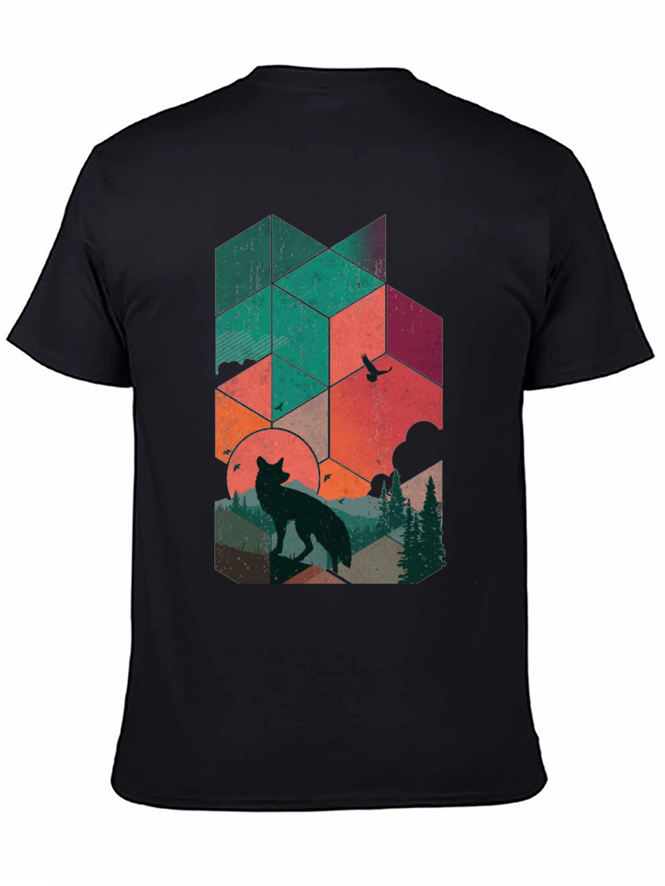 Geometric Wolf Graphic Tee - Nature Inspired Design - 4