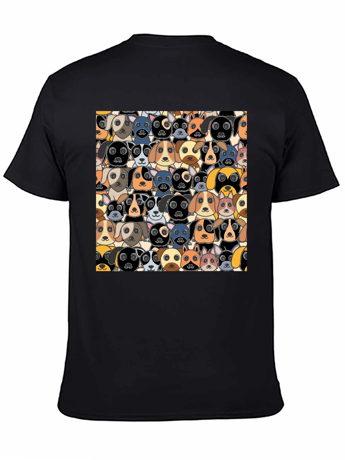 Black Cartoon Dog Faces Pattern T-Shirt view 4