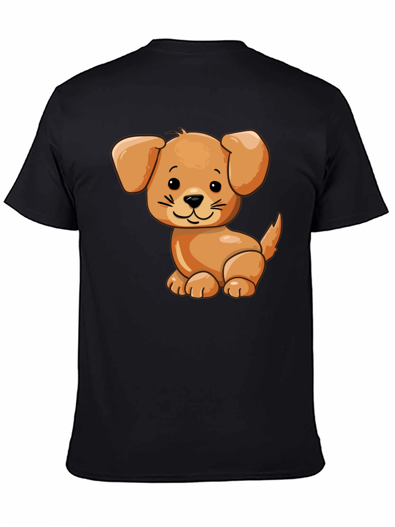 Black Cute Cartoon Dog Black T-Shirt view 4