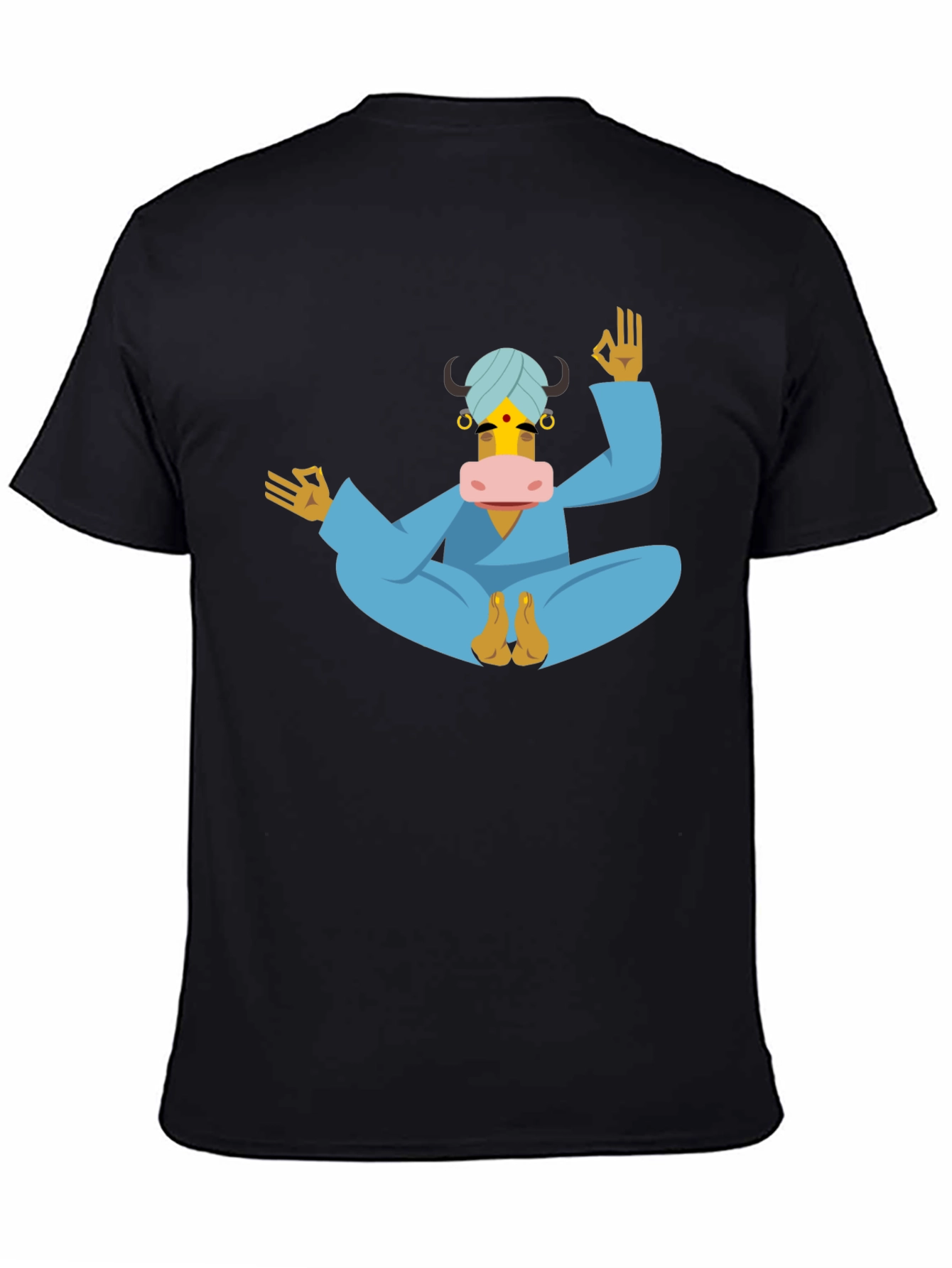 Black Yoga Cow T-Shirt - Meditating Bull Tee view 4