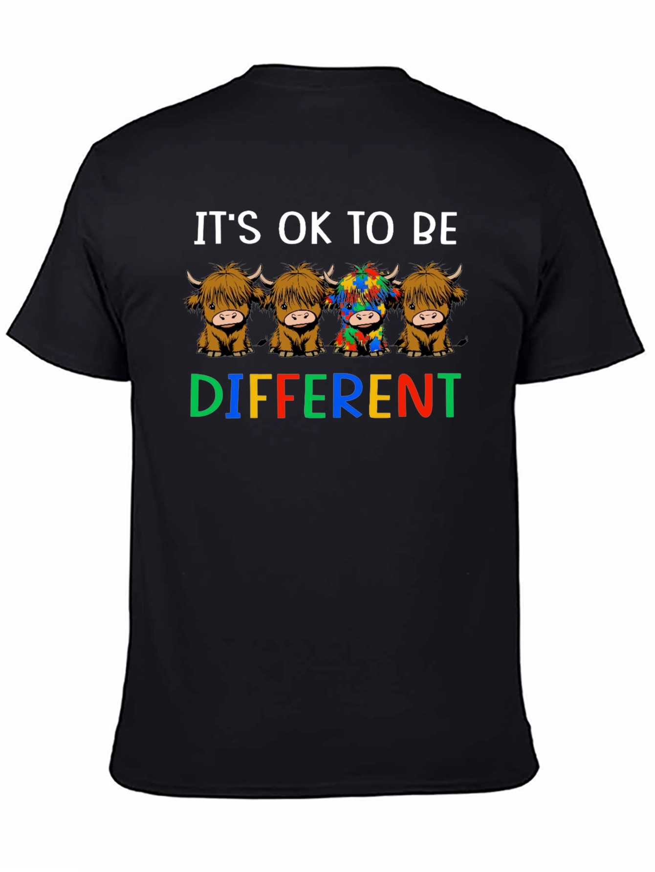 Black It's Ok to Be Different Highland Cow T-Shirt view 4