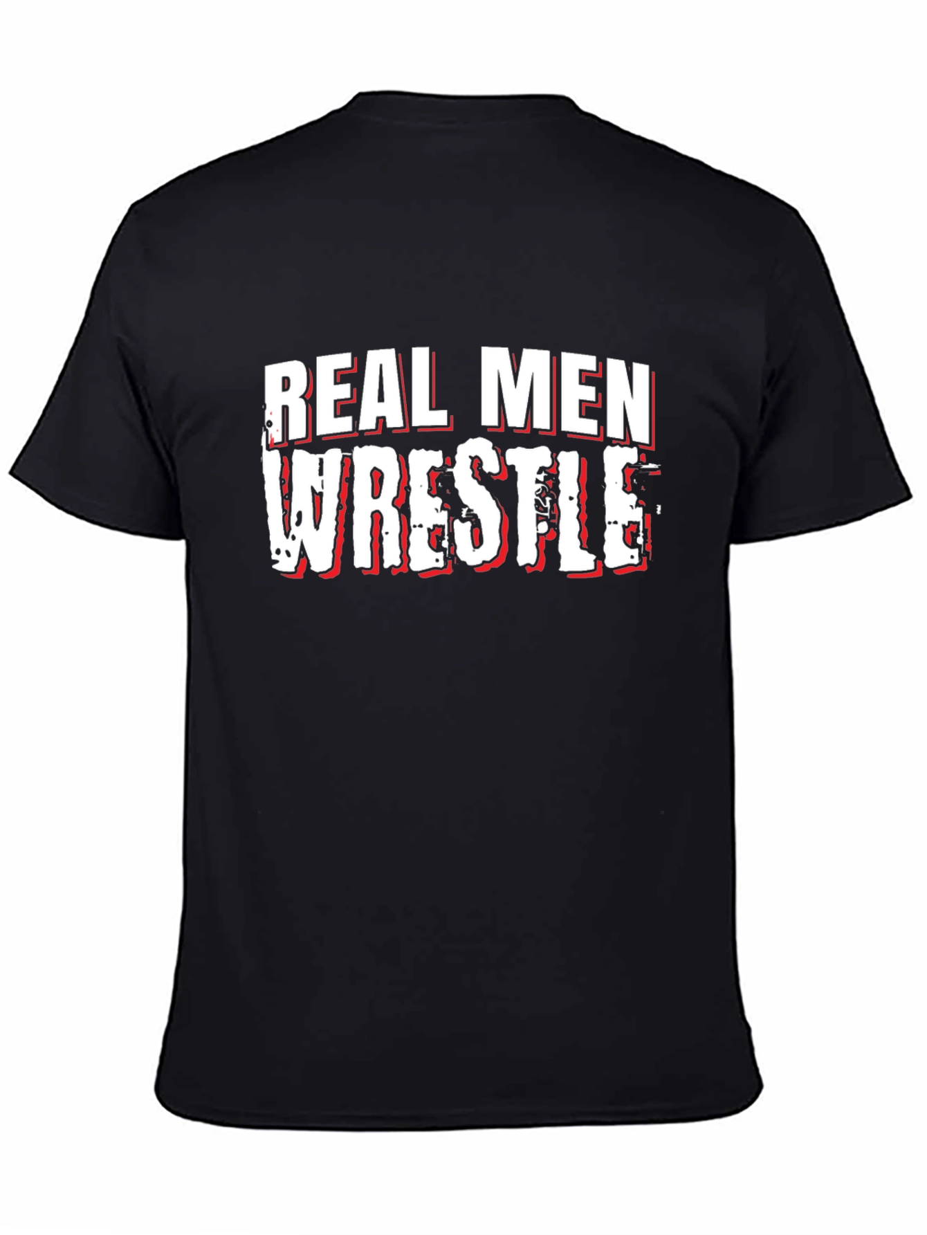 Black Real Men Wrestle T-Shirt - Black view 4