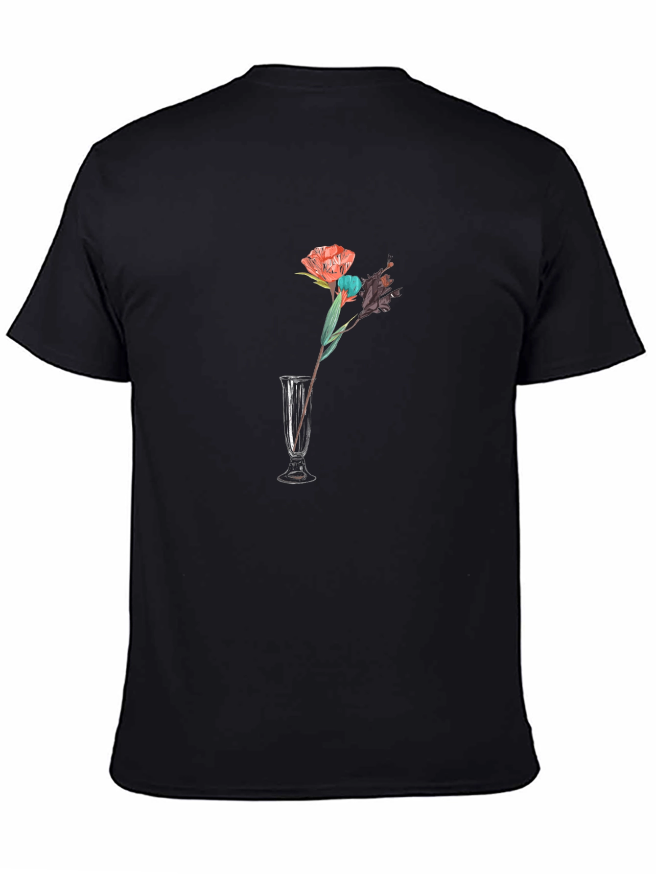 Black Floral Vase Graphic Tee - Black Cotton T-Shirt view 4