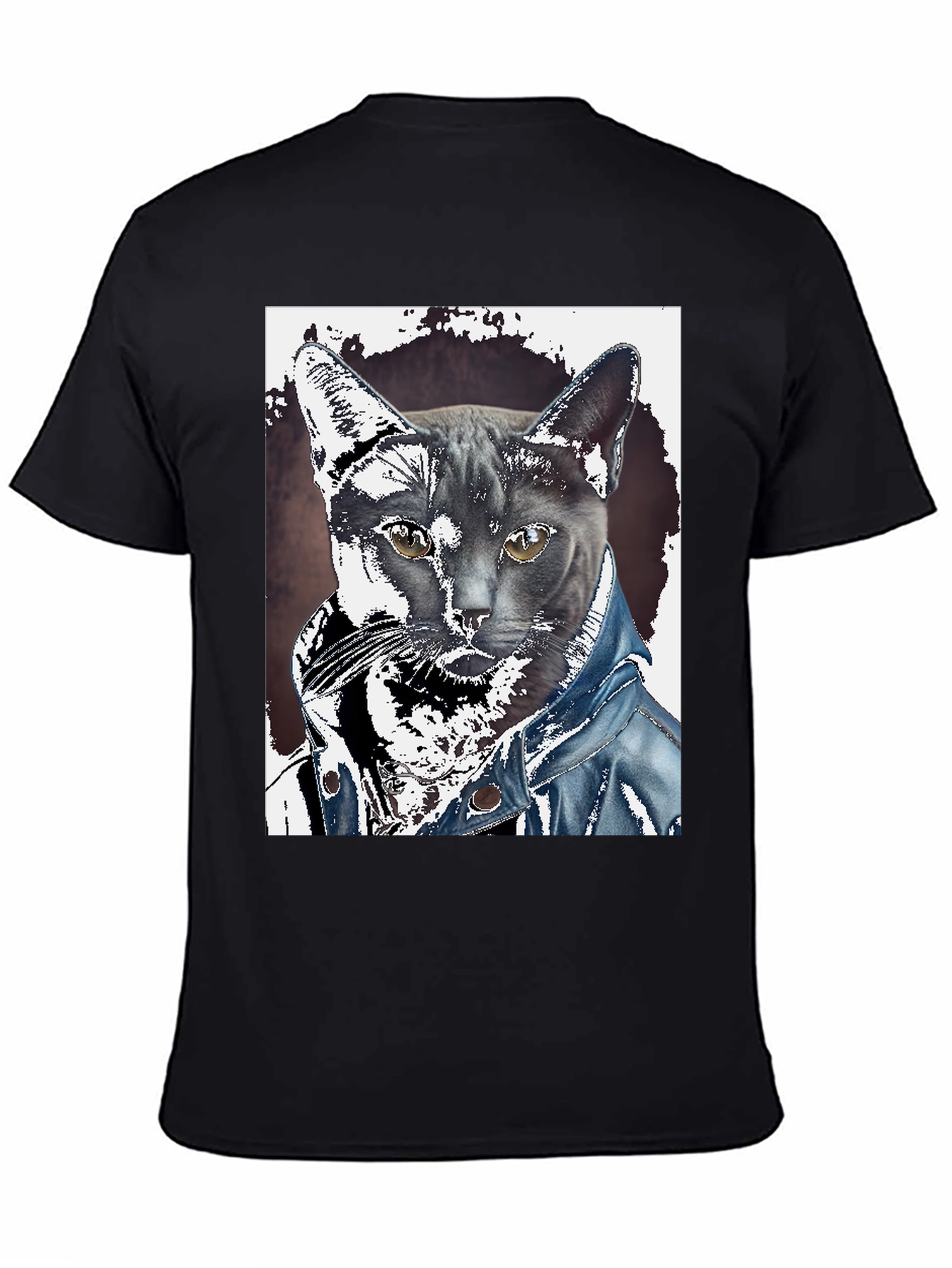 Black Cat in Denim Jacket Graphic Tee - Unique Print view 4
