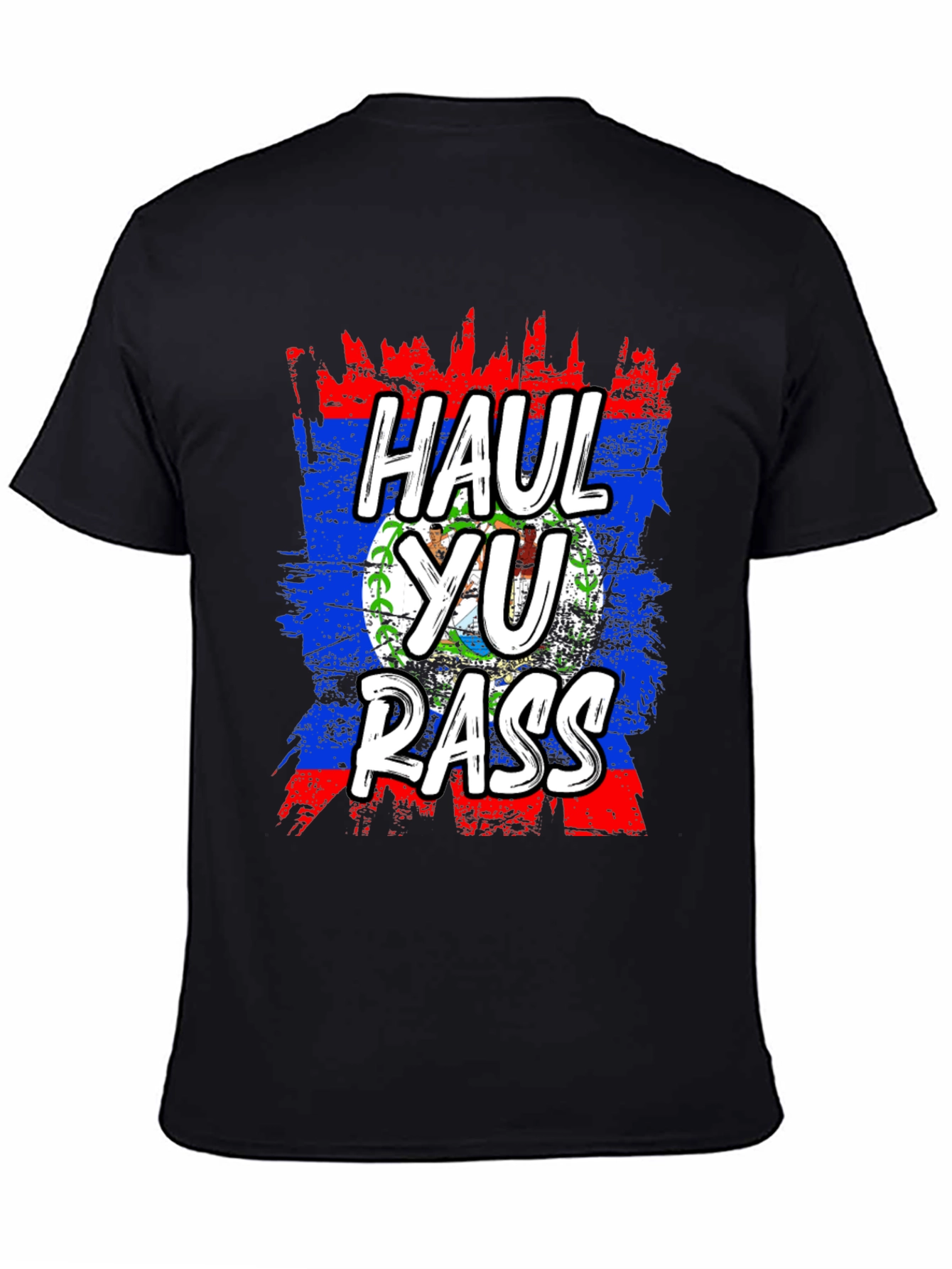 Black Haul Yu Rass T-Shirt - Belize Flag Graphic Tee view 4