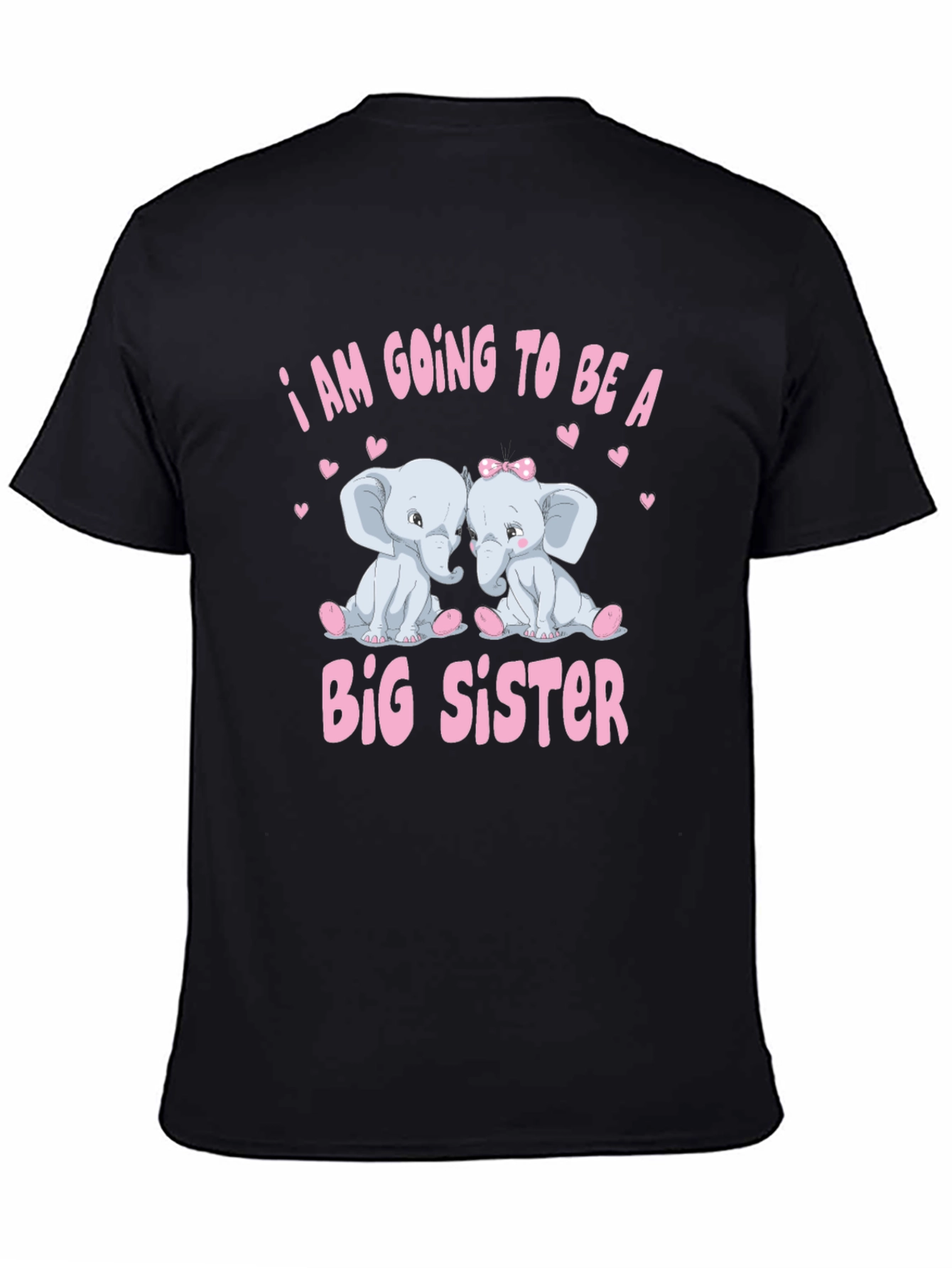 Black I am Going to be a Big Sister Elephant Baby Announcement T-Shirt view 4