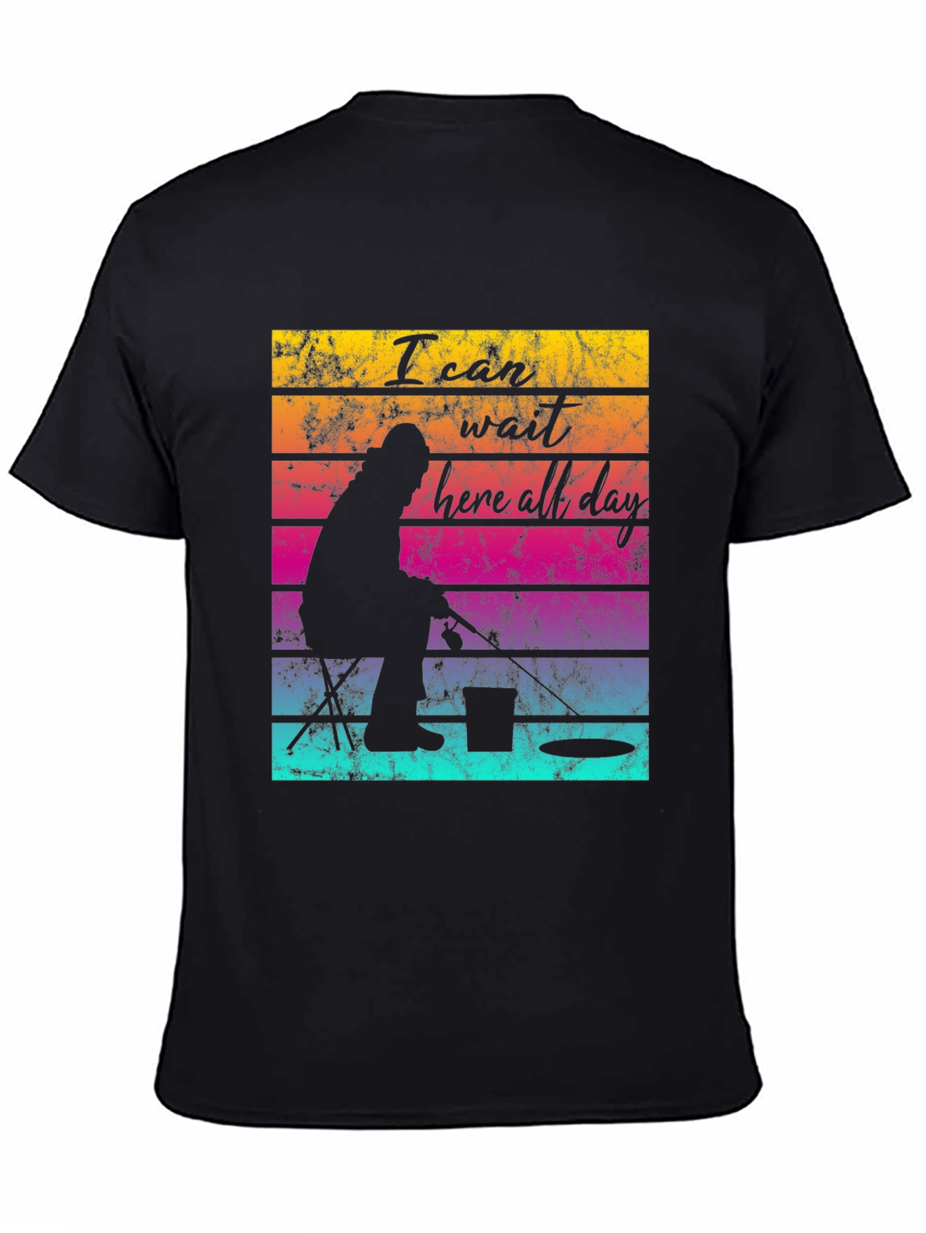 Black Fishing T-Shirt - I Can Wait Here All Day view 4