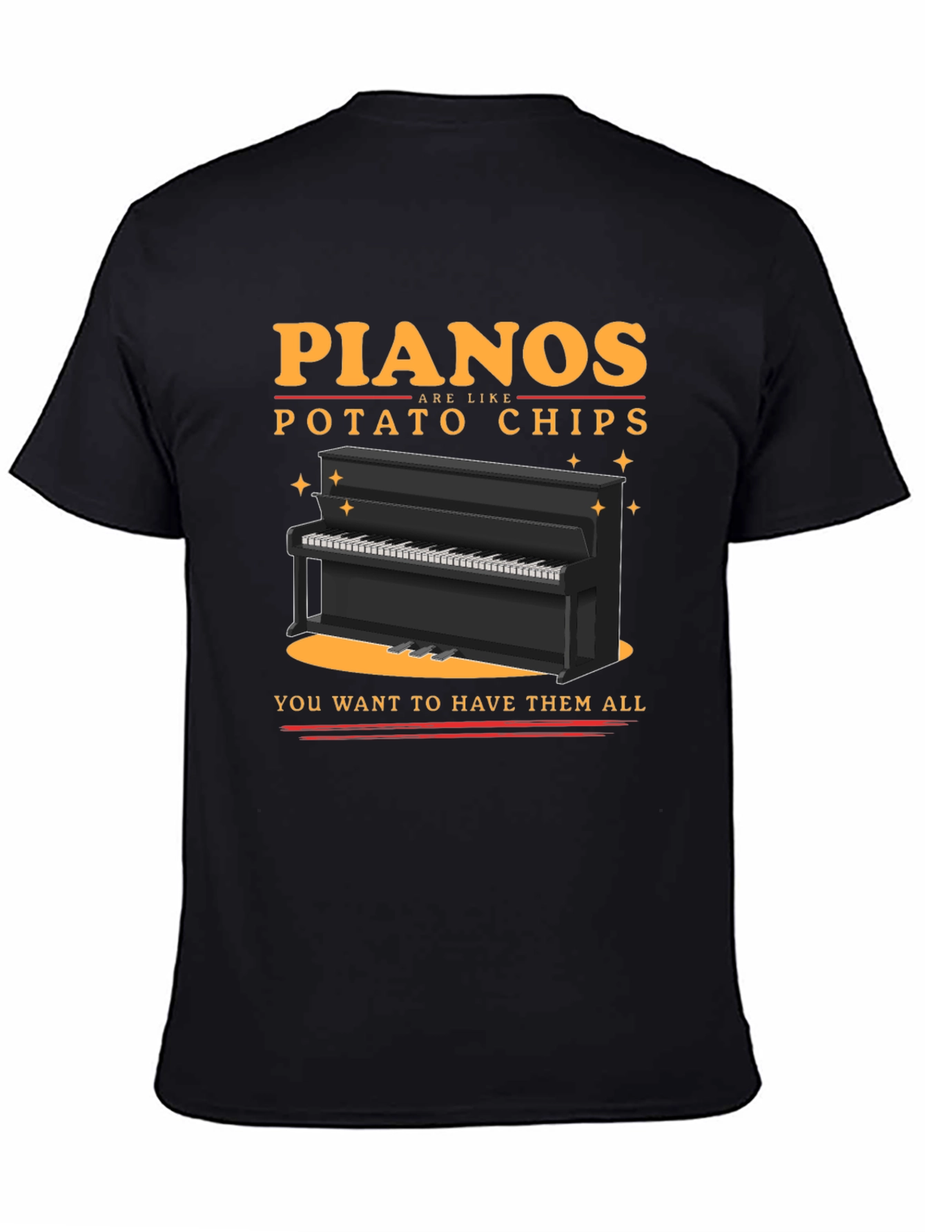 Black Piano Potato Chips Graphic T-Shirt - Musician Humor Tee view 4
