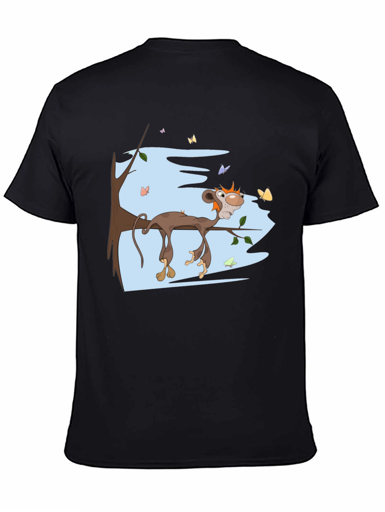 Black Cartoon Monkey Relaxing on Branch Black Tee view 4