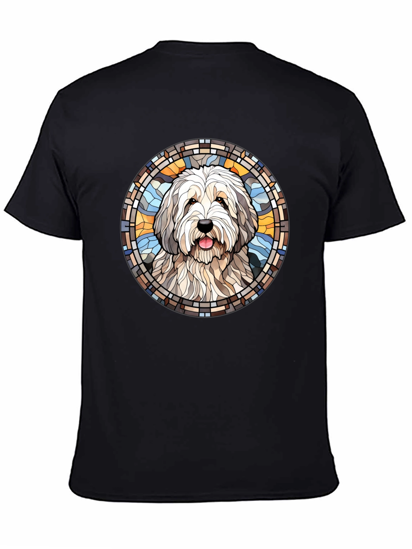Black Dog Portrait Stained Glass Style Tee view 4