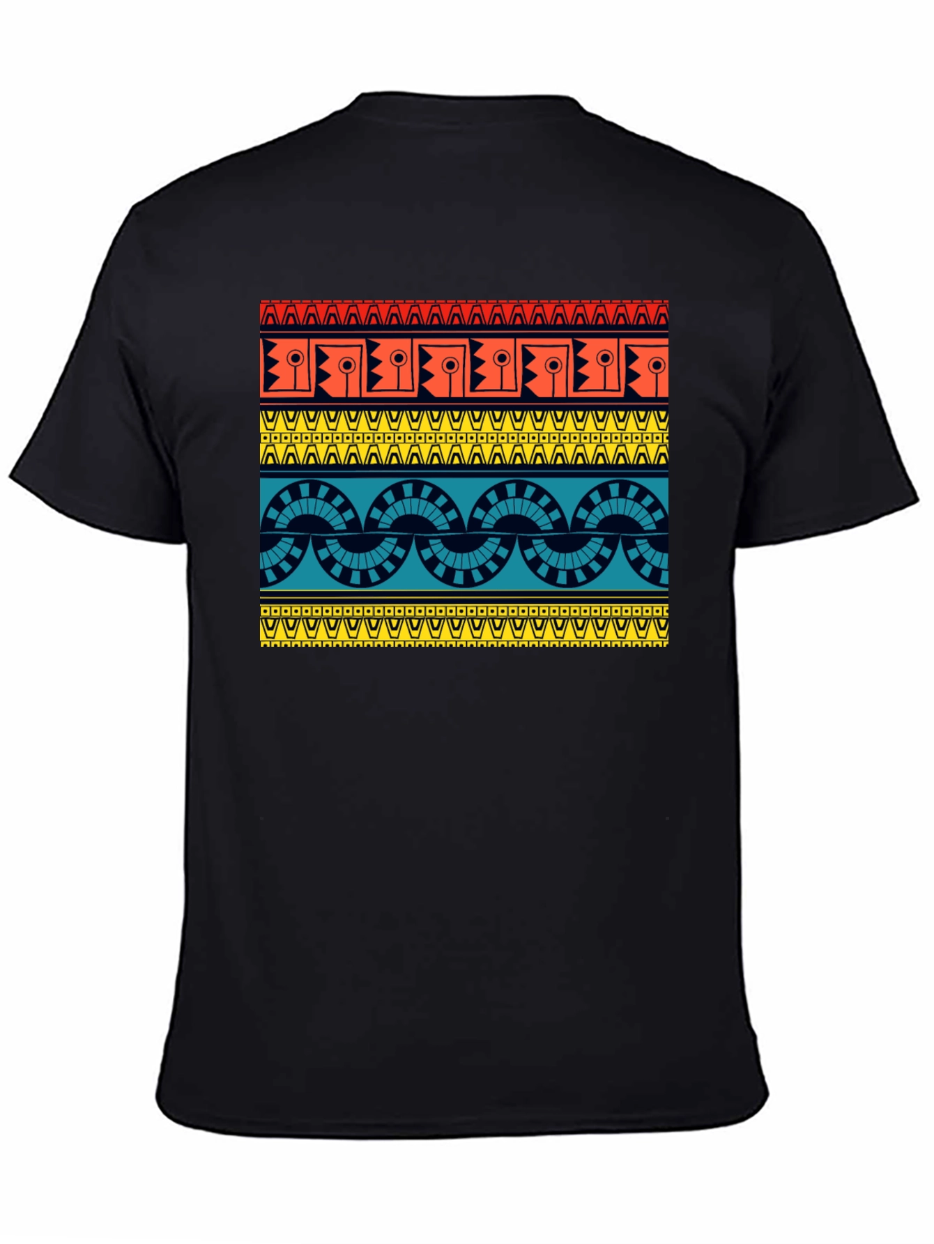 Black Geometric Aztec Pattern Black T-Shirt view 4